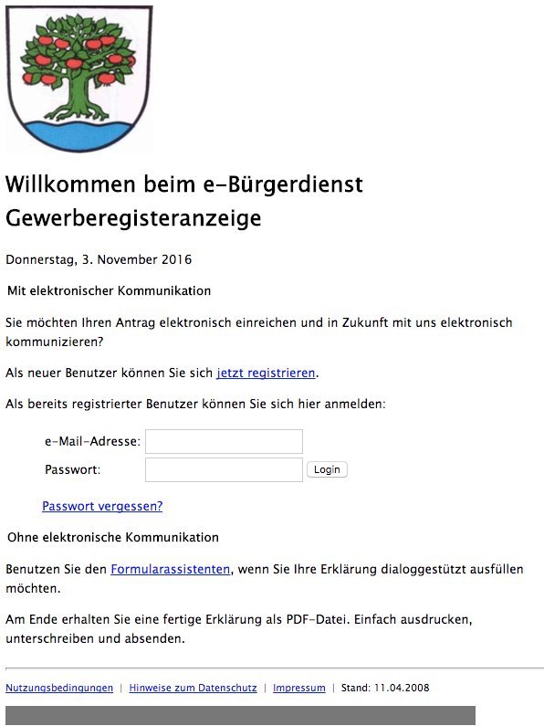 Screenshot E-Bürgerdienste
